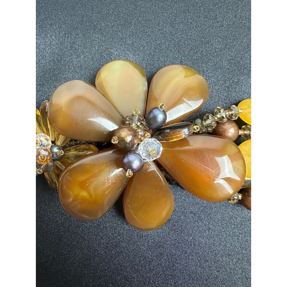 Unbranded Statement Necklace Women OS Amber Yellow Multi-Strand Floral - Picture 3 of 6